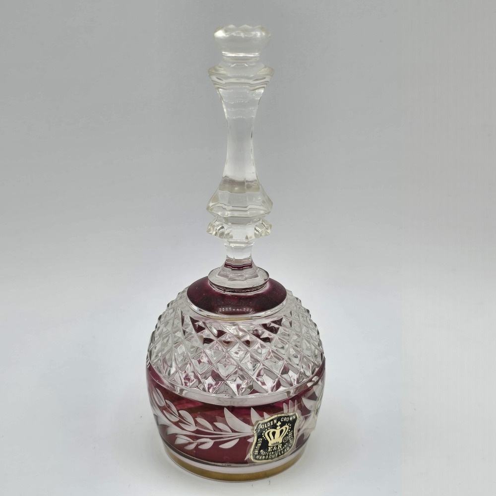 Vintage Golden Crown HandCut Cranberry Lead Crystal E&R Bell Purple/Pink Germany
